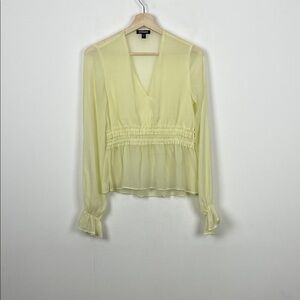Express Sheer Y2K Babydoll Empire Waist Romanic Yellow V-Neck Women's XS Top